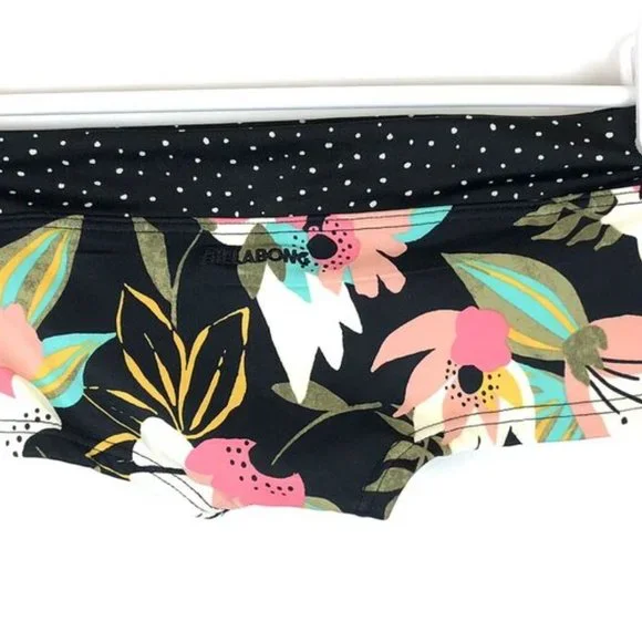 Billabong Girl’s Night Bloom Black Floral Rashguard Swimwear Set, Size 8